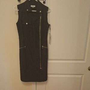 Calvin Klein Black Midi Dress with Gold Zipper